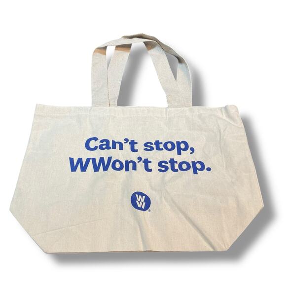 Weight Watchers WW Can't Stop WWon't Stop Canvas Tote Rare Natural 18"W - Picture 9 of 9
